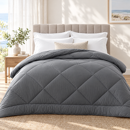 Bamboo Quilt in Coastal Grey on a made bed